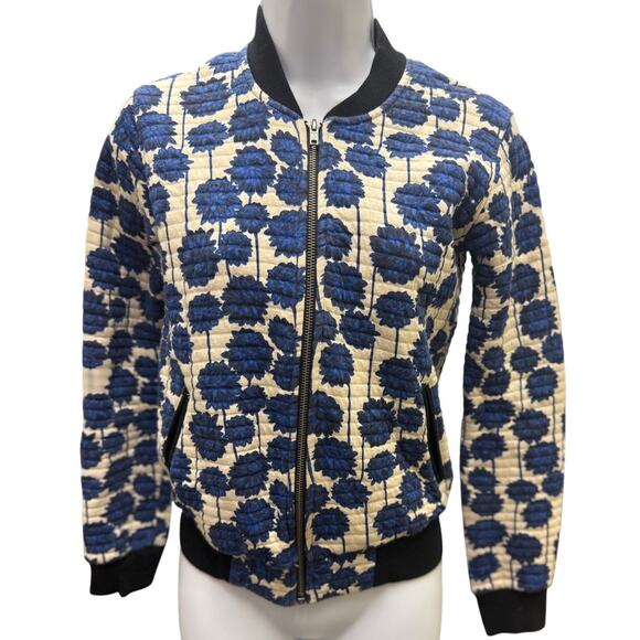 Topshop Jackets & Blazers - Topshop Women’s 2 small Navy Bomber Floral Blue white full Zip quilted black